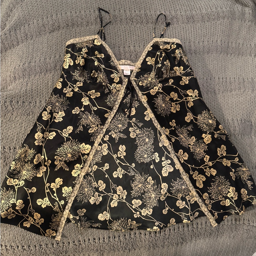 Victoria's Secret Black Satin Cami with Gold Floral Print